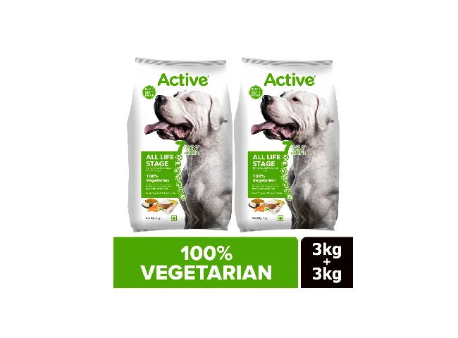 Active Buy 1 Get 1 All Breed 100% Vegetable 6 kg (2x3 kg) Dry Adult Dog Food