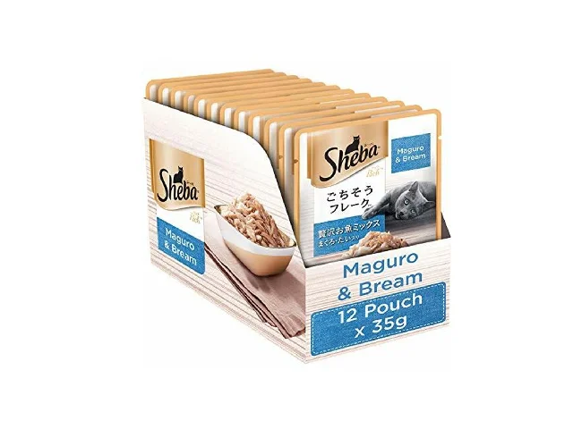Sheba Premium Wet Cat Food Fish Mix (Maguro & Bream), 12 Pouches (12 x 35g)