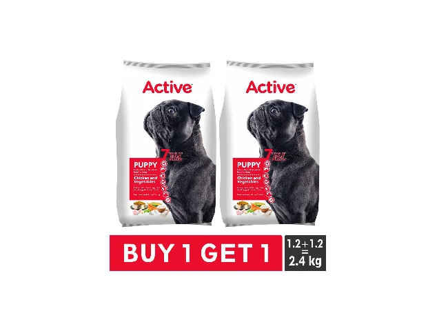 Active (Buy 1 Get 1 Free) Puppy Chicken Vegetable 2.4 kg (2x1.2 kg) Dry Young Dog Food