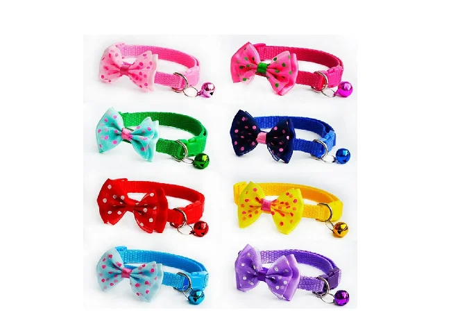 2.Pcs Dog Cat Pet Bowknot Cute Bow Tie Bell Adjustable Puppy Kitten Neck Collar 