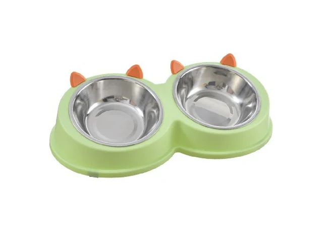 Steel Cat Double Bowls, 2 In 1 Removable Cat Feeder Bowl