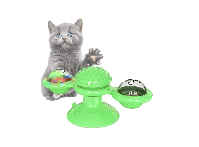 Turntable Cat Molar Toy Scratching Tickle Toy with Catnip LED Light Ball Toy with Suction Cup