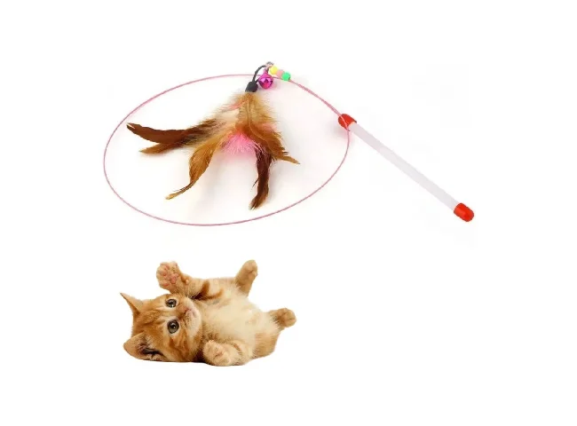 Colorful Feather Teaser Wand | Interactive Cat Toy with Bells Plastic Training Aid For Dog & Cat