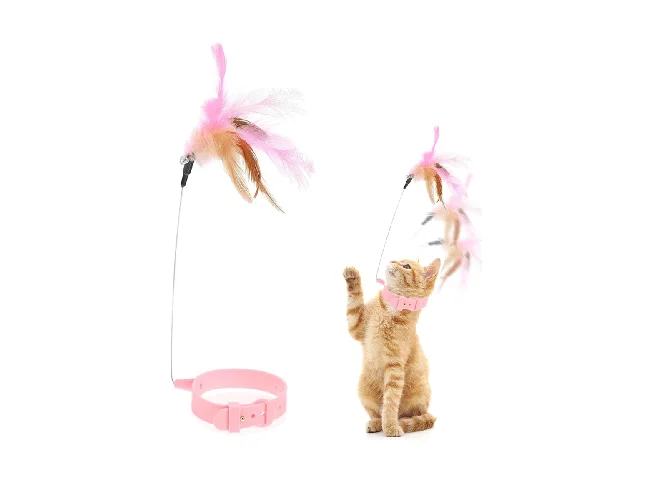 Adjustable Feather Cat Collar Teasing Toy for Active Play Rubber Rubber Toy For Cat